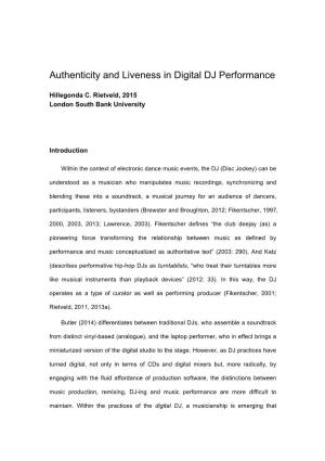 Authenticity and Liveness in Digital DJ Performance