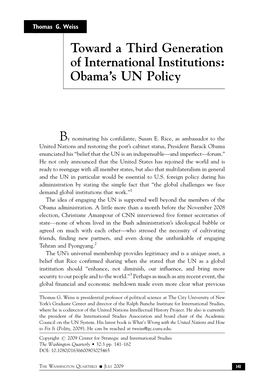 Toward a Third Generation of International Institutions: Obama's
