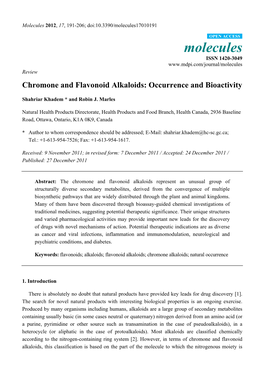 Chromone and Flavonoid Alkaloids: Occurrence and Bioactivity