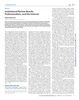 Institutional Review Boards, Professionalism, and the Internet