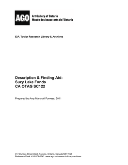 Description & Finding Aid: Suzy Lake Fonds CA