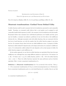 Monotonic Transformations: Cardinal Versus Ordinal Utility