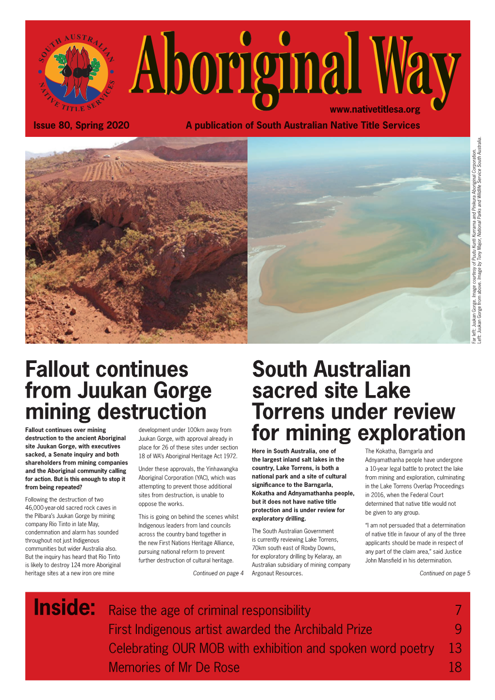 Aboriginalboriginal Way Issue 80, Spring 2020 a Publication of South Australian Native Title Services