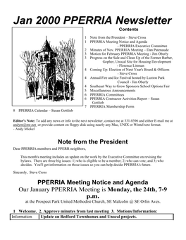 Jan 2000 PPERRIA Newsletter Contents