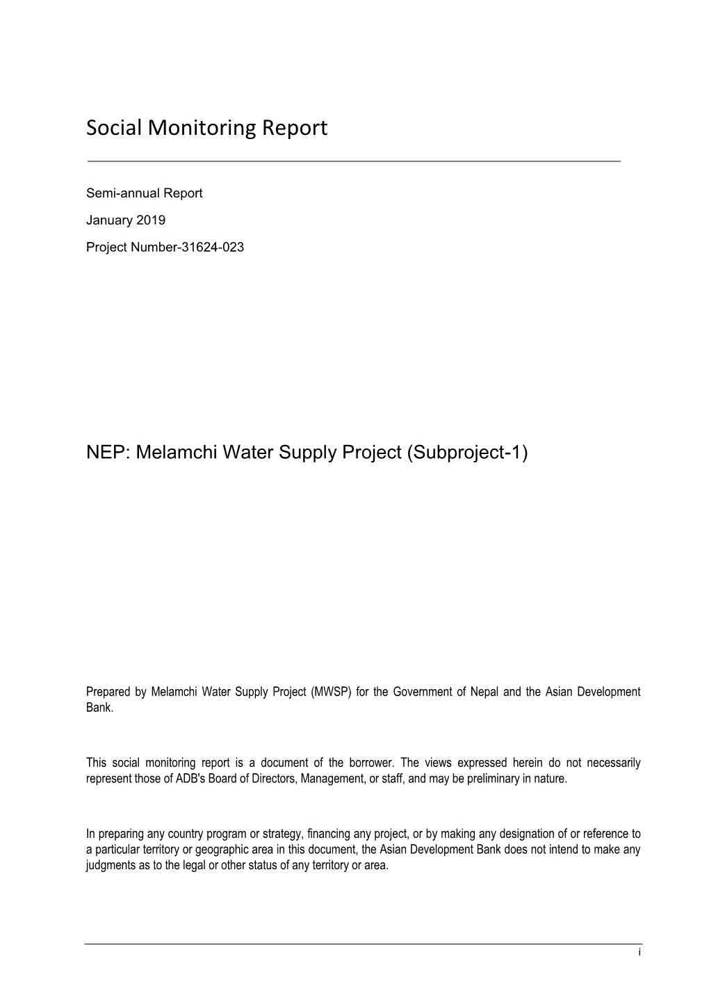 Melamchi Water Supply Project: Subproject 1 Social Monitoring Report