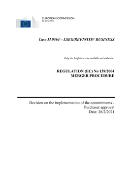 Case M.9564 – LSEG/REFINITIV BUSINESS REGULATION (EC)