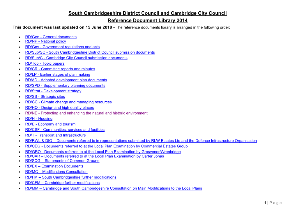 South Cambridgeshire District Council and Cambridge City Council Reference Document Library 2014