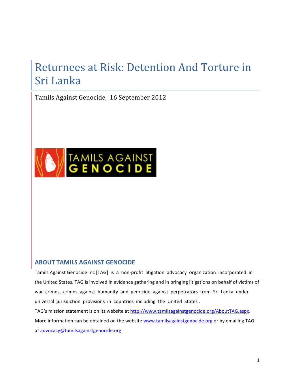 Returnees at Risk: Detention and Torture in Sri Lanka