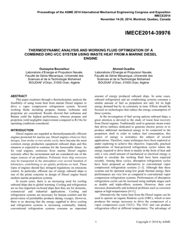 Thermodynamic Analysis and Working Fluid Optimization of a Combined Orc-Vcc System Using Waste Heat from a Marine Diesel Engine