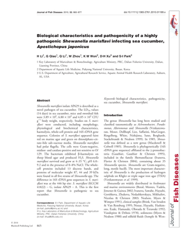 Biological Characteristics and Pathogenicity of a Highly Pathogenic Shewanella Marisflavi Infecting Sea Cucumber, Apostichopus J