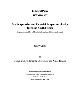 Pan Evaporation and Potential Evapotranspiration Trends in South Florida