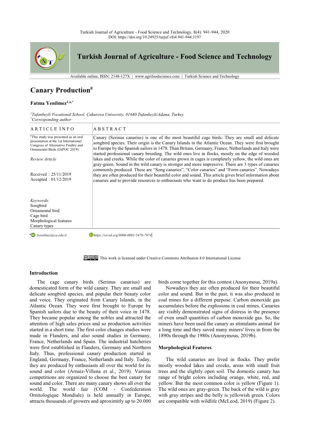 Turkish Journal of Agriculture - Food Science and Technology, 8(4): 941-944, 2020 DOI