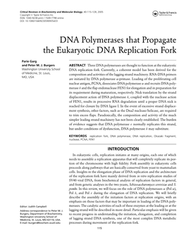 DNA Polymerases That Propagate the Eukaryotic DNA Replication Fork