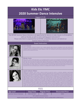 Kids Etc YMC 2020 Summer Dance Intensive August 17-21