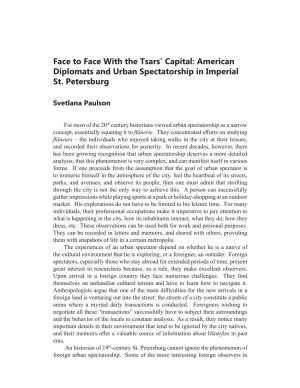 Face to Face with the Tsars' Capital: American Diplomats and Urban