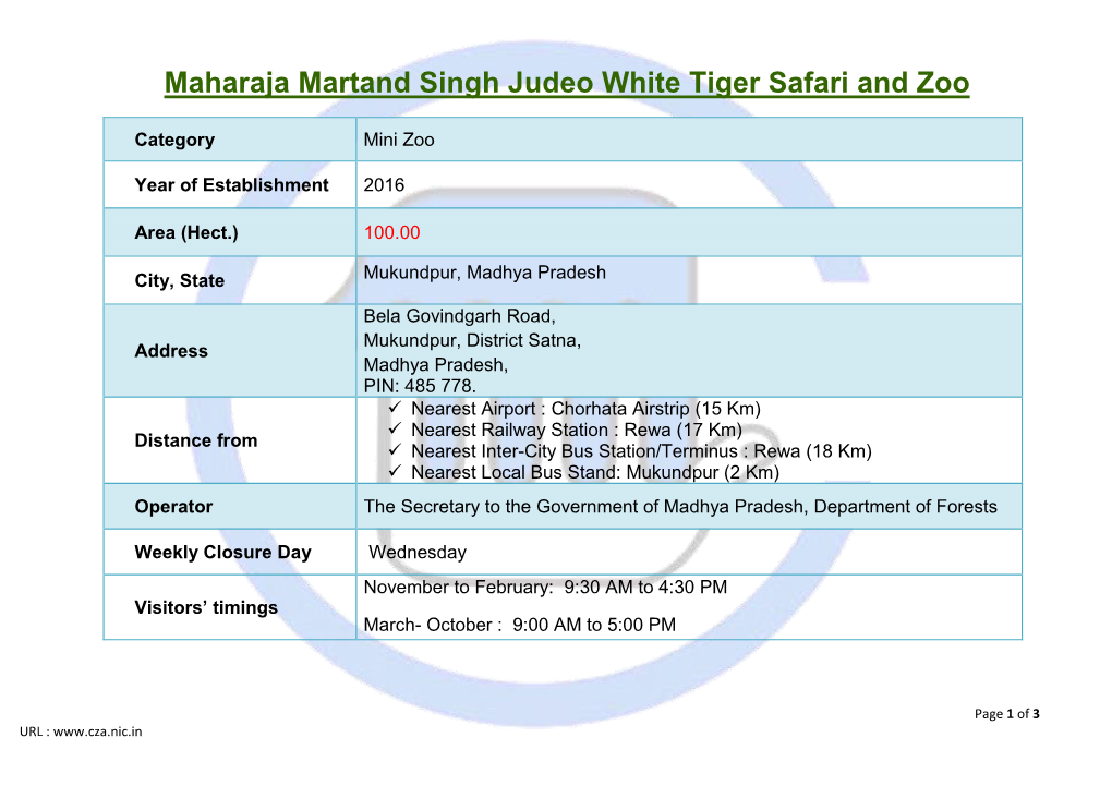 Maharaja Martand Singh Judeo White Tiger Safari and Zoo