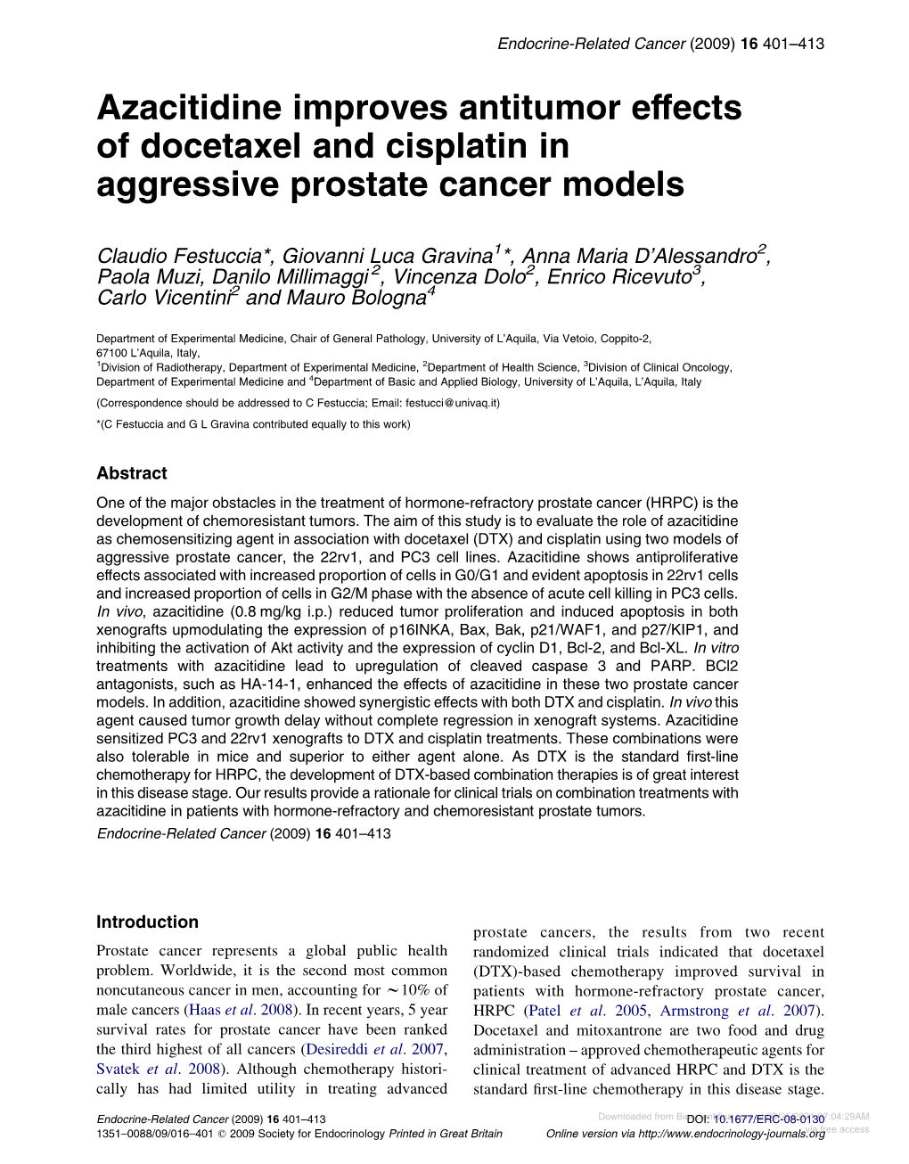 Azacitidine Improves Antitumor Effects of Docetaxel and Cisplatin in Aggressive Prostate Cancer Models
