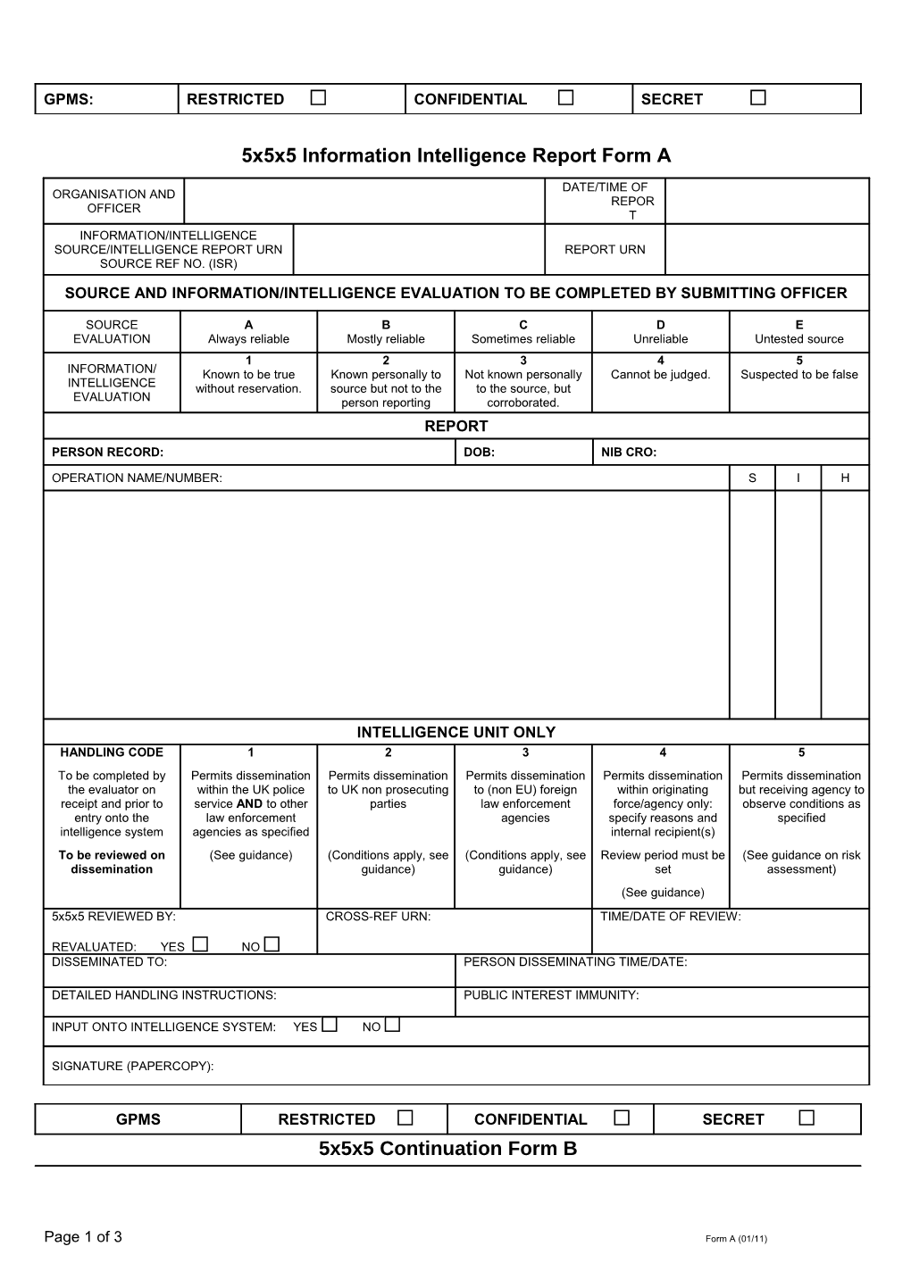 Source and Information/Intelligence Evaluation to Be Completed by Submitting Officer