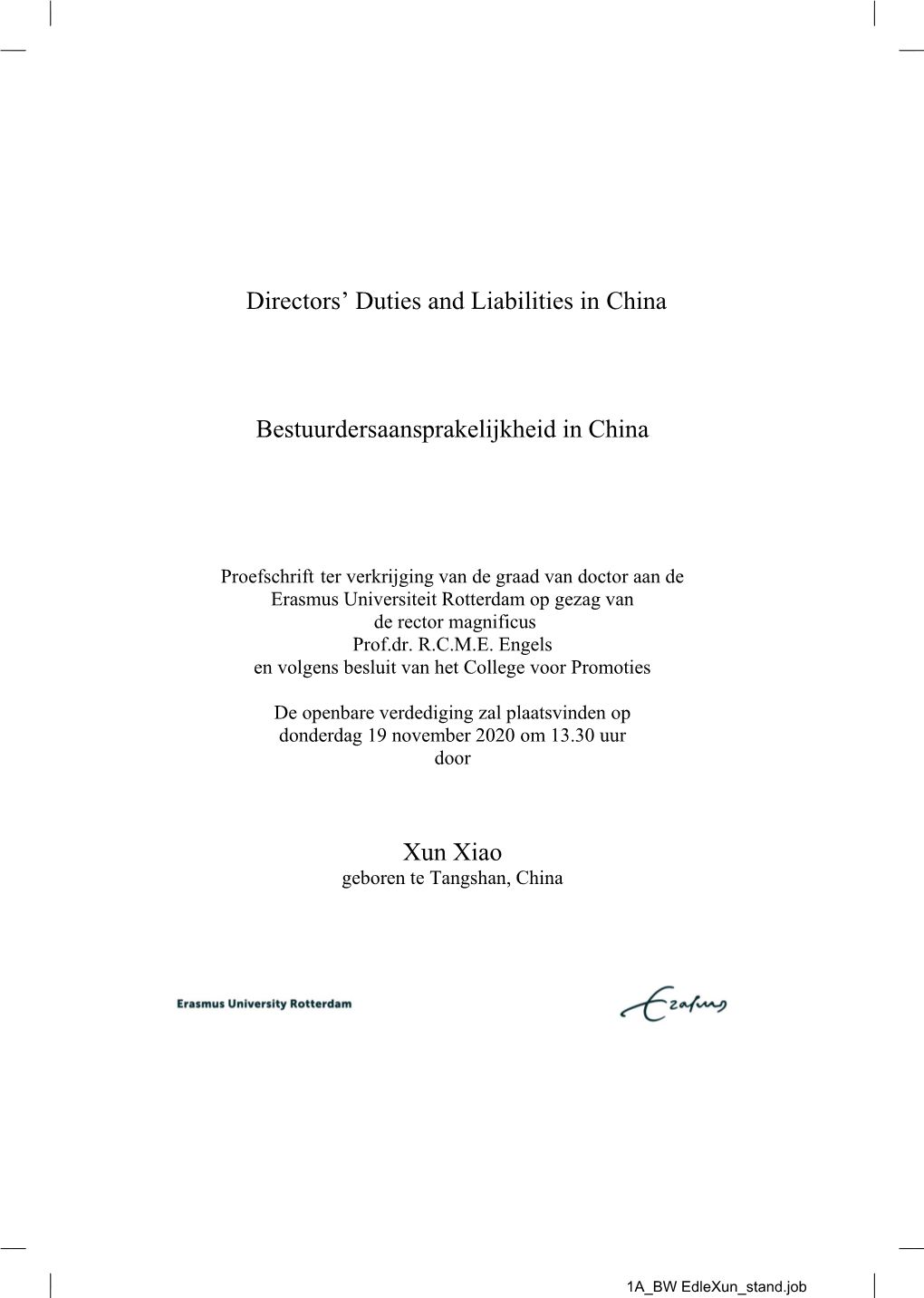 Directors' Duties and Liabilities in China