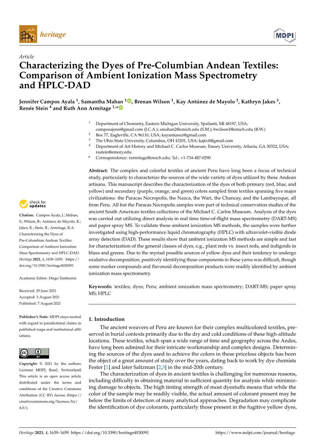 Comparison of Ambient Ionization Mass Spectrometry and HPLC-DAD
