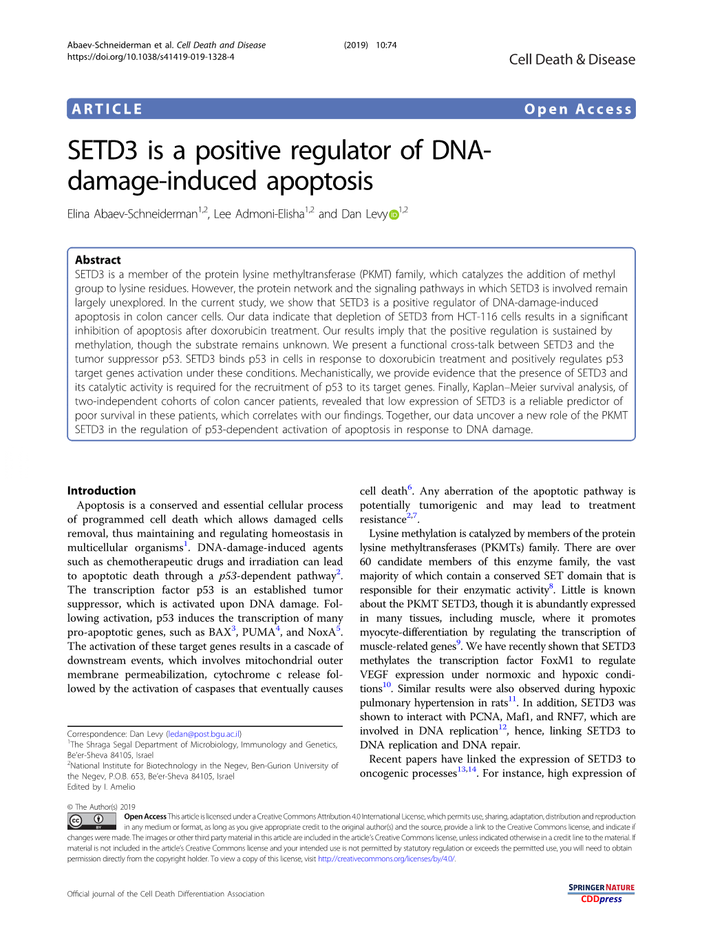 SETD3 Is a Positive Regulator of DNA-Damage-Induced Apoptosis in Colon Cancer Cells