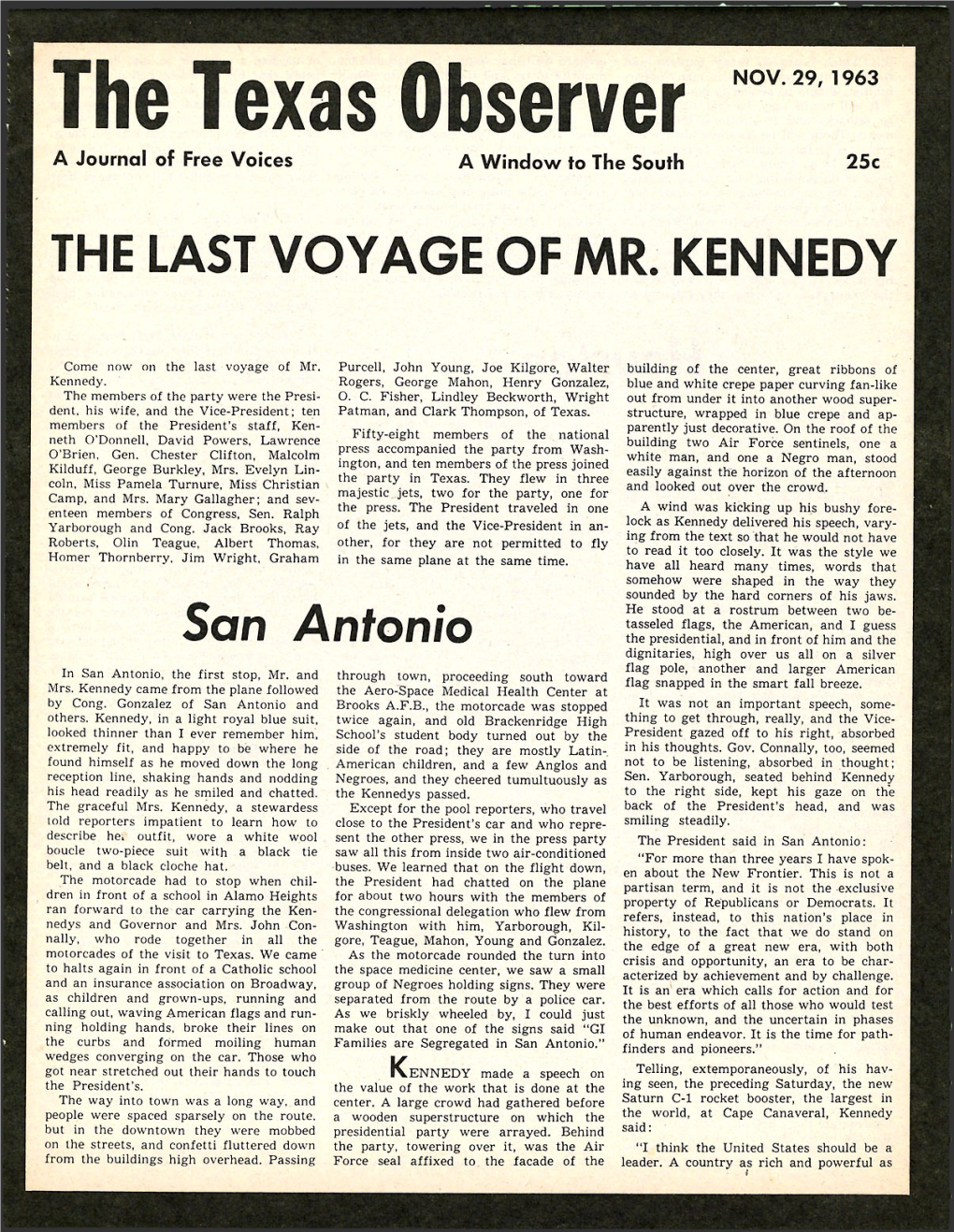 The Texas Observer NOV. 29, 1963