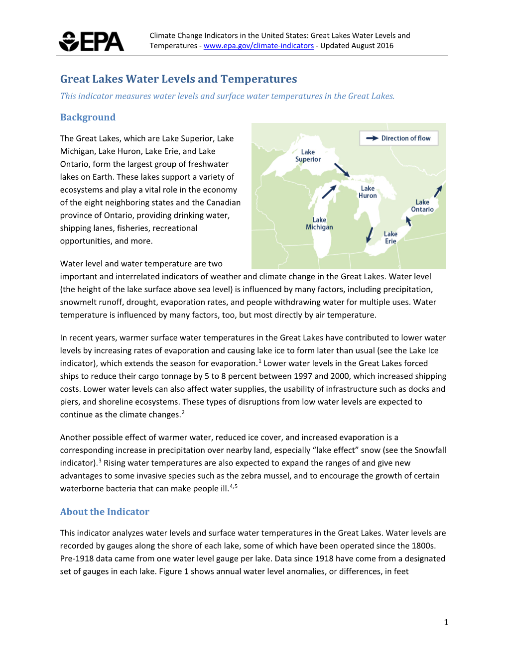 Great Lakes Water Levels and Temperatures - - Updated August 2016