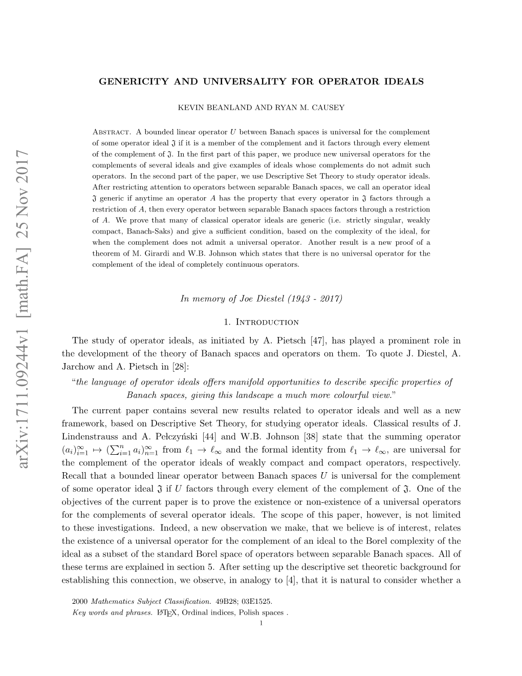 Genericity and Universality for Operator Ideals