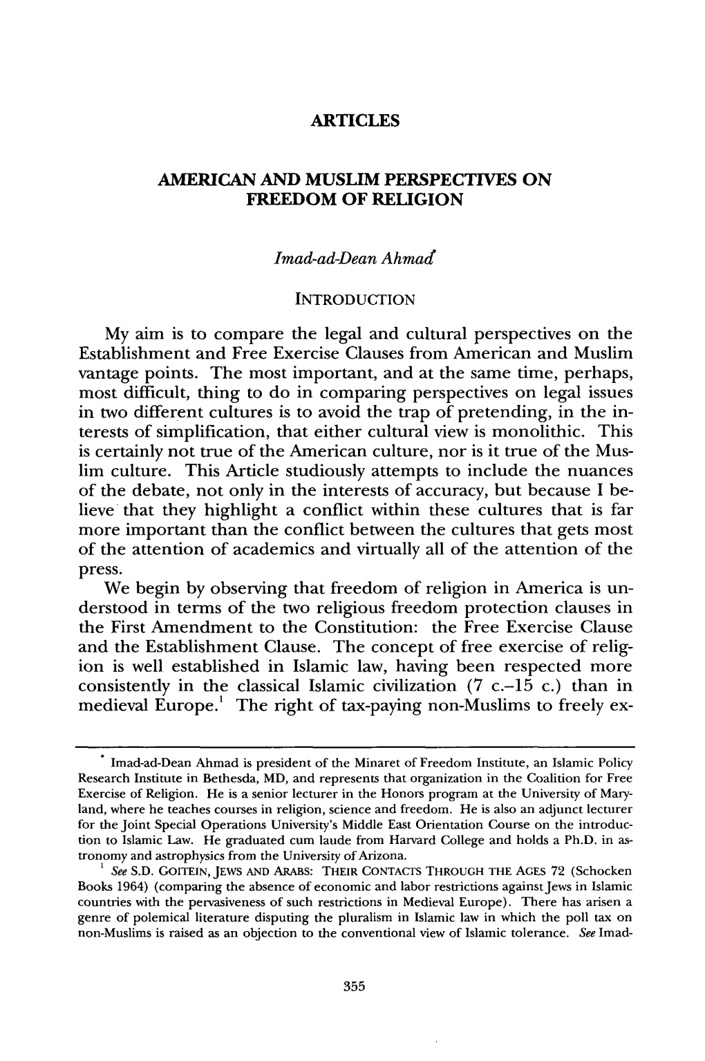 American and Muslim Perspectives on Freedom of Religion