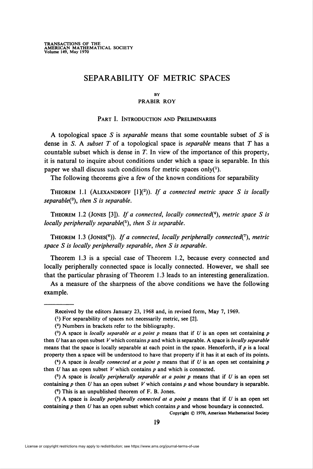 Separability of Metric Spaces