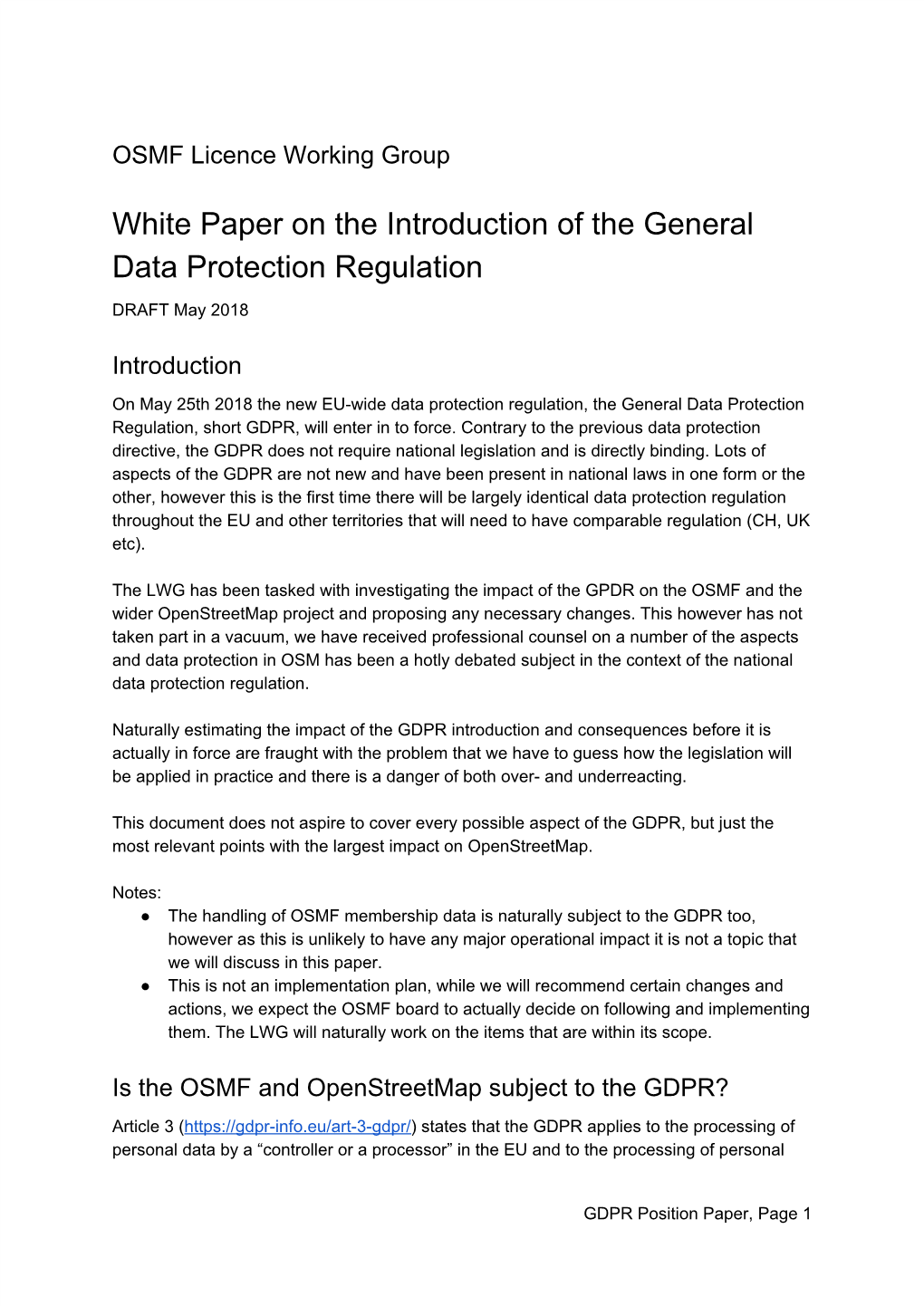 White Paper on the Introduction of the General Data Protection Regulation