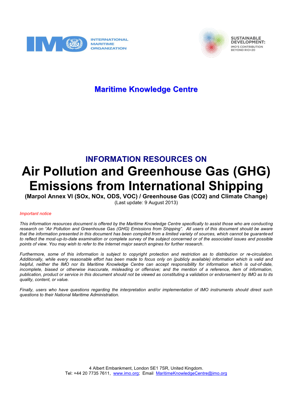 Air Pollution and Greenhouse Gas (GHG) Emissions from International