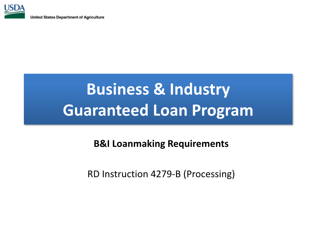(B&I) Guaranteed Loan Program Loanmaking Requirements