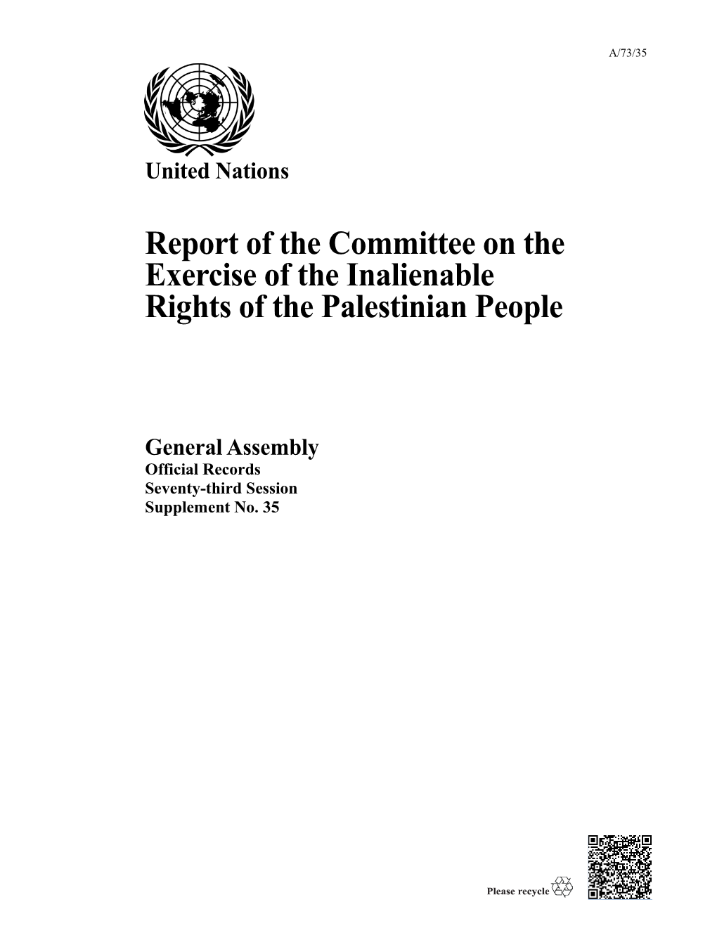 Report of the Committee on the Exercise of the Inalienable Rights of the Palestinian People