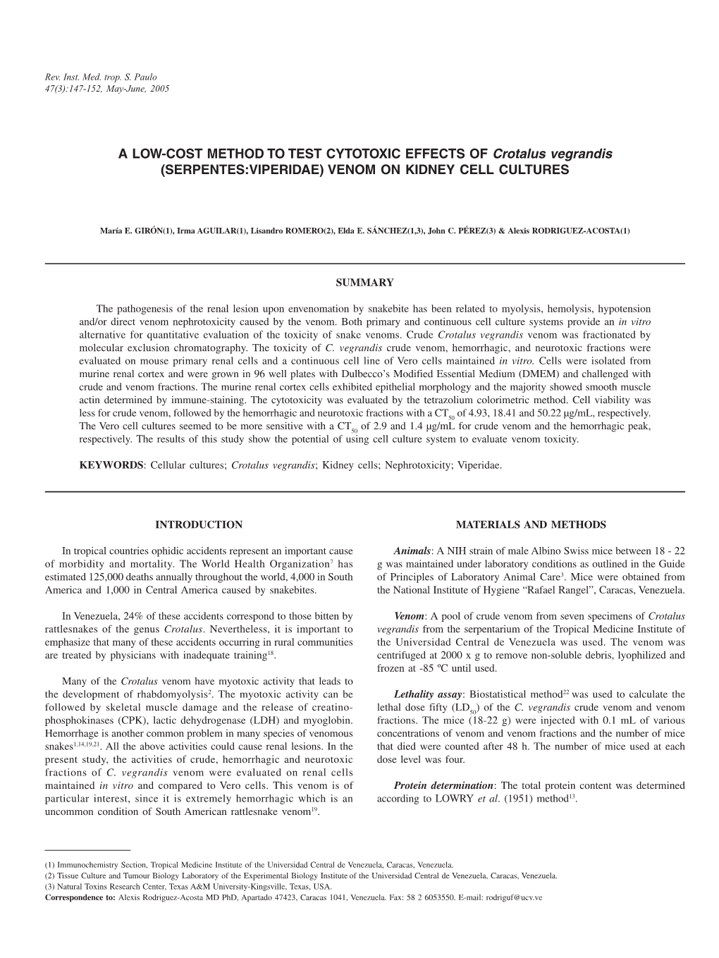 Venom on Kidney Cell Cultures