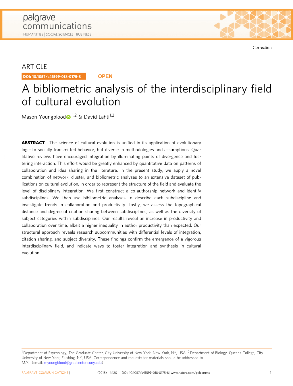 A Bibliometric Analysis of the Interdisciplinary Field of Cultural