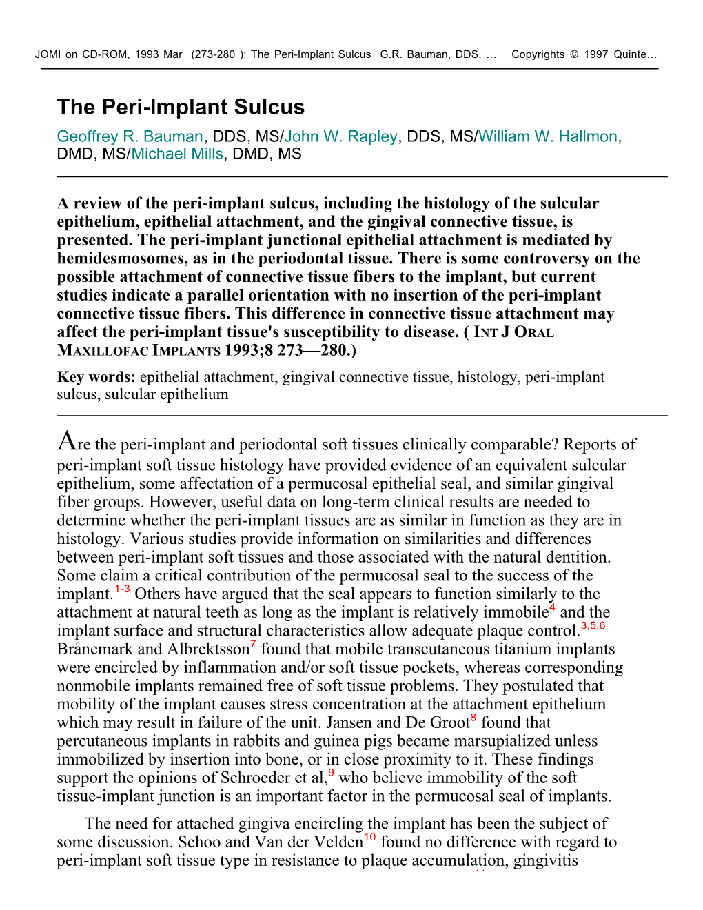 The Peri-Lmplant Sulcus Geoffrey R