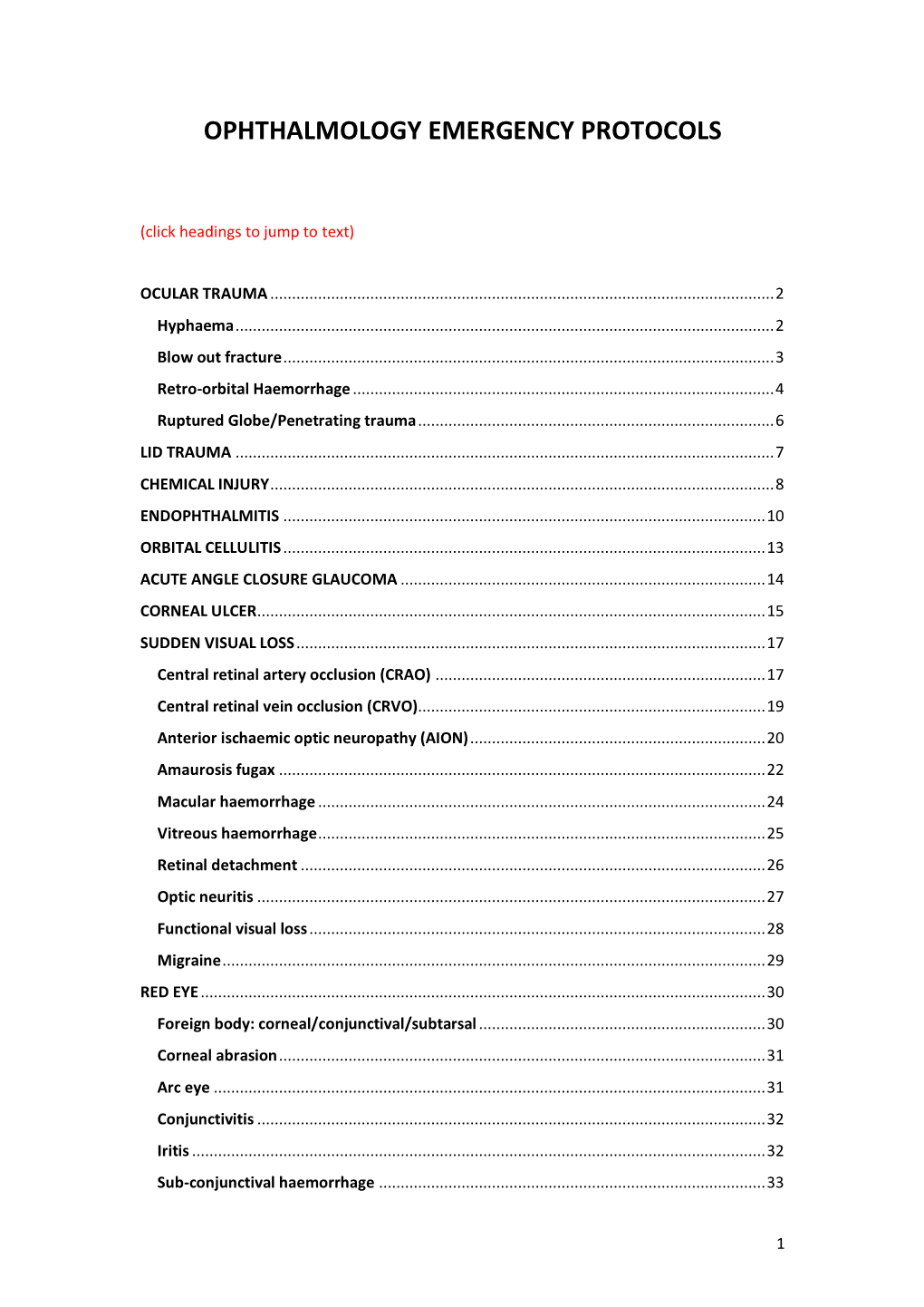 Ophthalmology Emergency Protocols