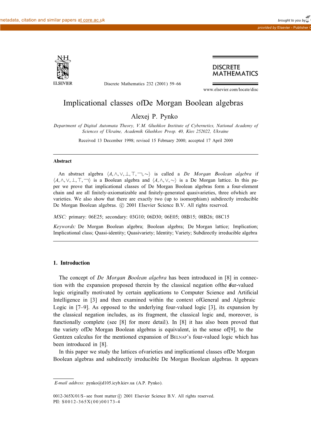 Implicational Classes of De Morgan Boolean Algebras