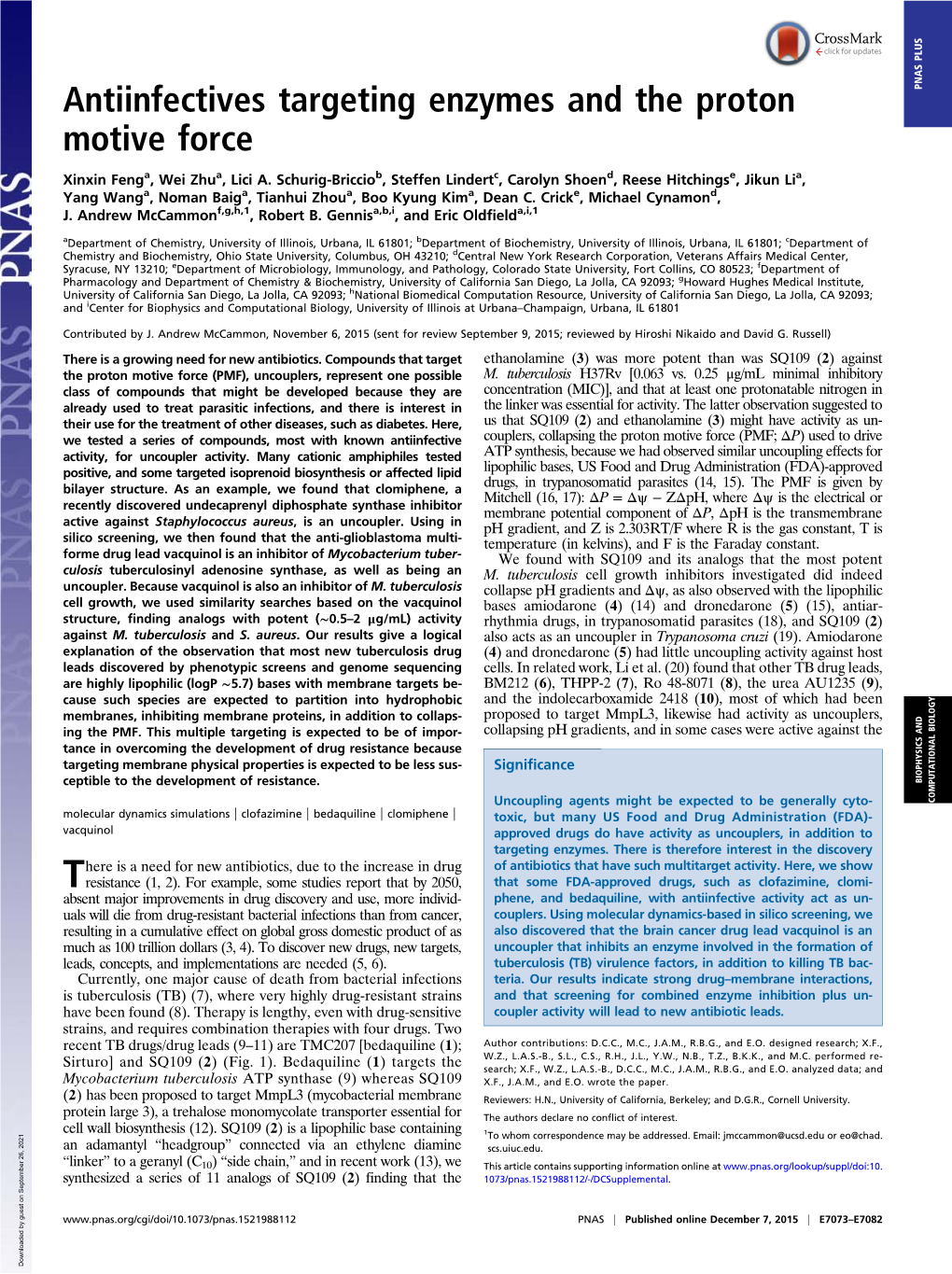 Antiinfectives Targeting Enzymes and the Proton Motive Force