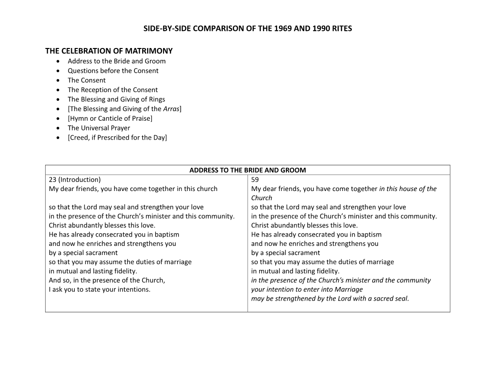 Side-By-Side Comparison of the 1969 and 1990 Rites The