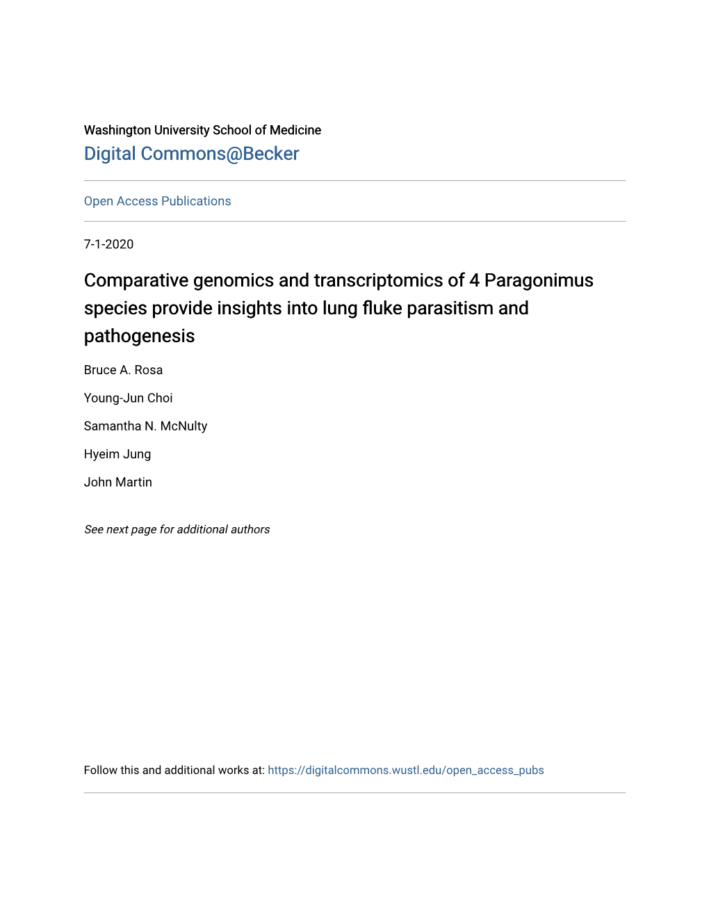 Comparative Genomics and Transcriptomics of 4 Paragonimus Species Provide Insights Into Lung Fluke Parasitism and Pathogenesis