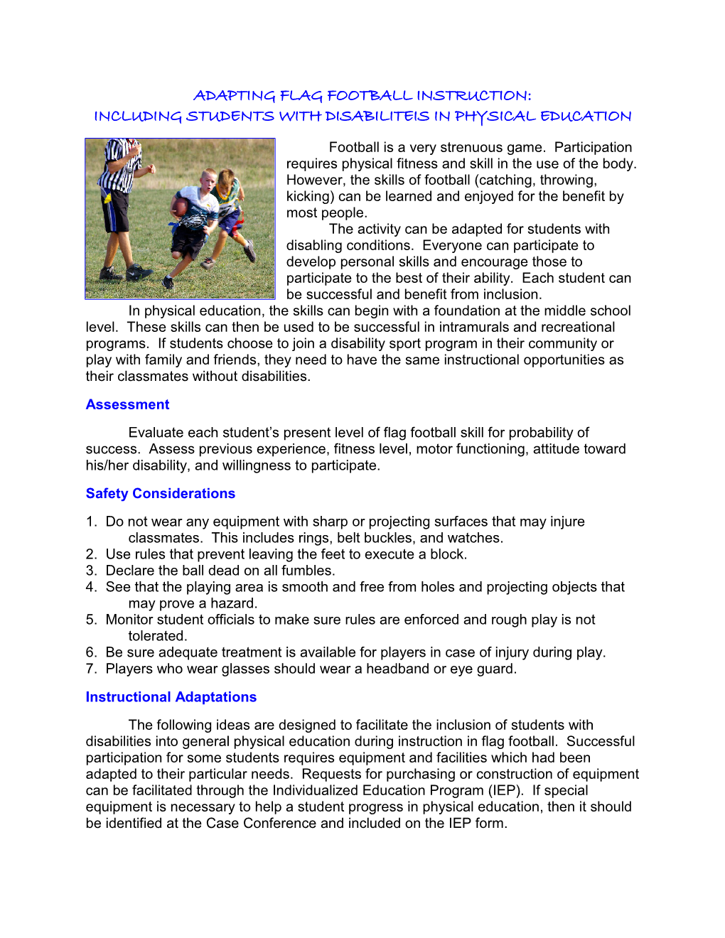Adapting Flag Football Instruction: Including Students with Disabiliteis in Physical Education