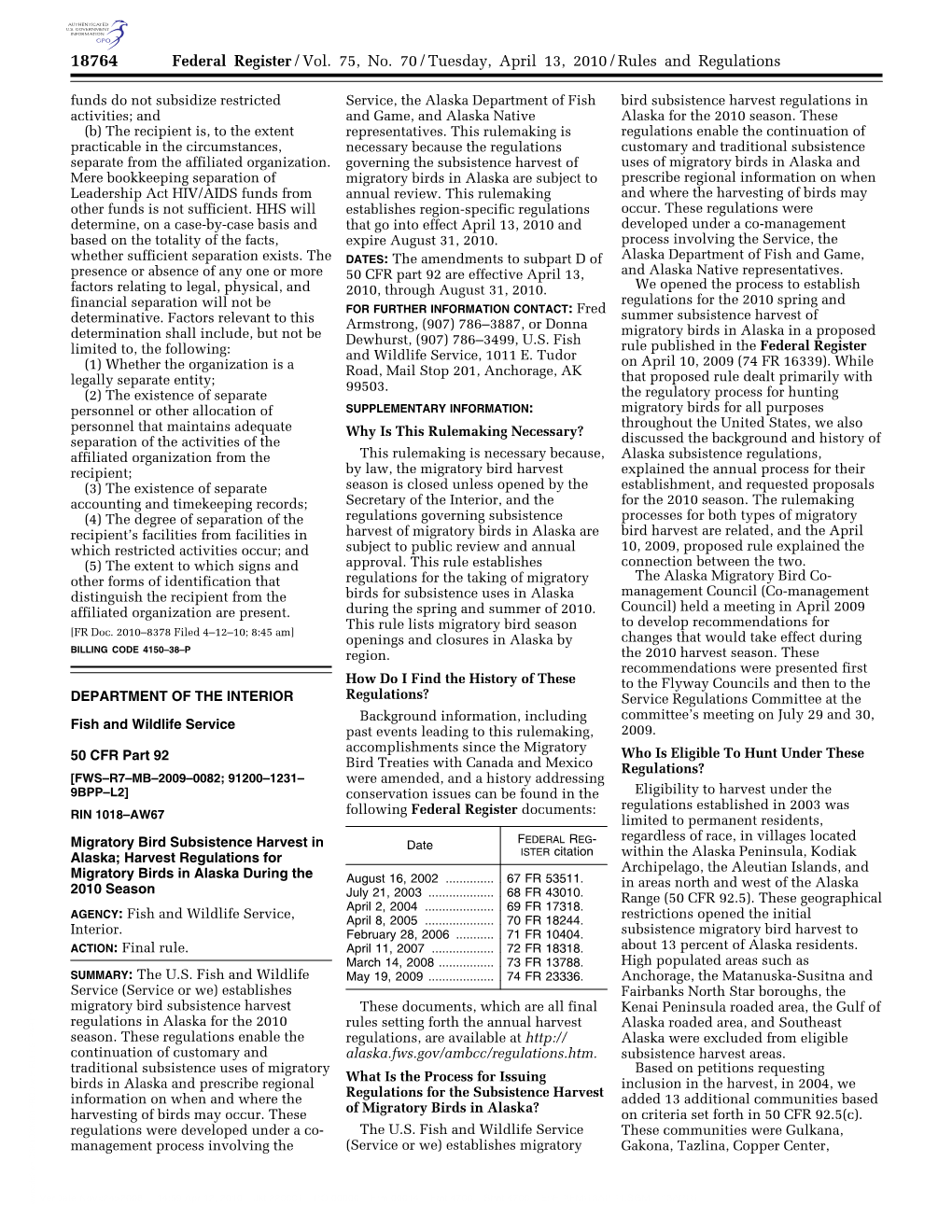 Federal Register/Vol. 75, No. 70/Tuesday, April 13, 2010/Rules