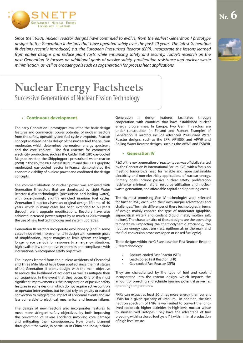 Nuclear Energy Factsheets Successive Generations of Nuclear Fission Technology