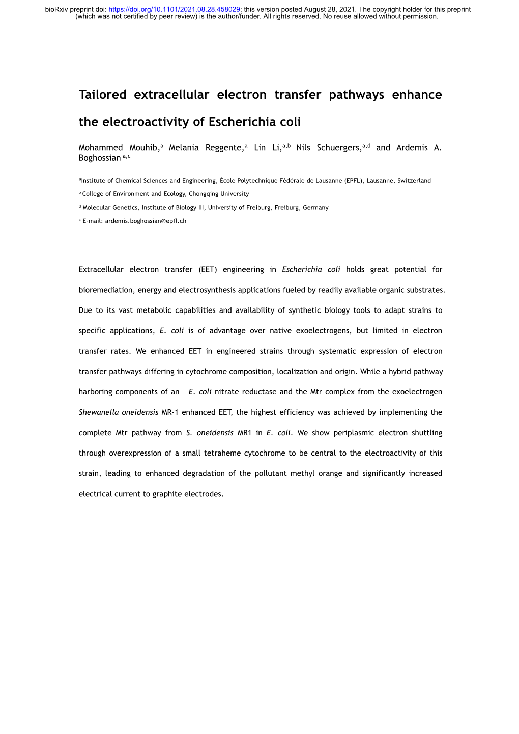 Tailored Extracellular Electron Transfer Pathways Enhance The