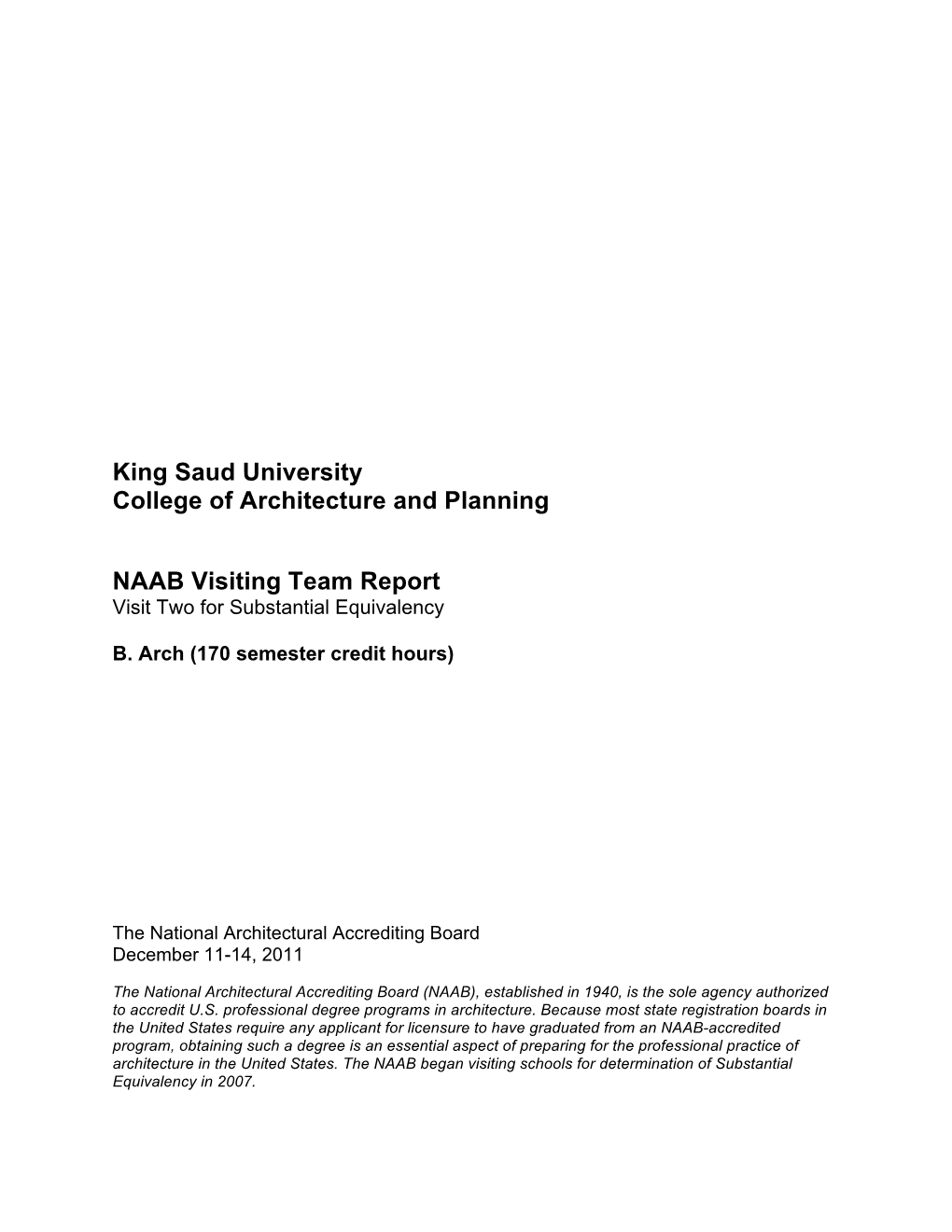 King Saud University College of Architecture and Planning NAAB