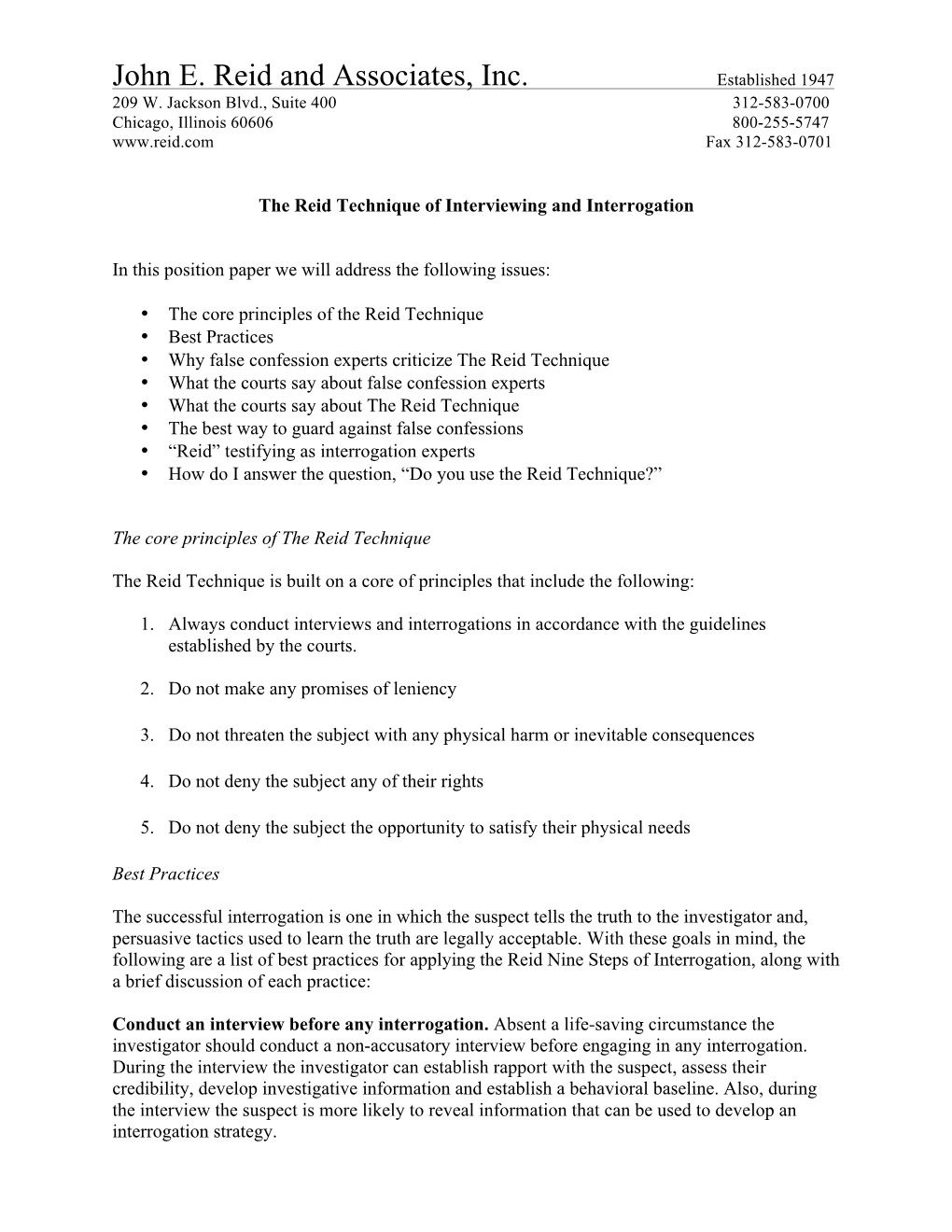 The Reid Technique Position Paper March 16
