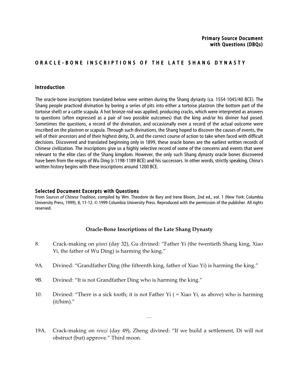 Oracle Bone Inscriptions of the Late Shang Dynasty