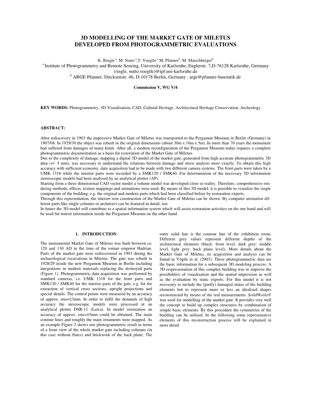 3D Modelling of the Market Gate of Miletus Developed from Photogrammetric Evaluations